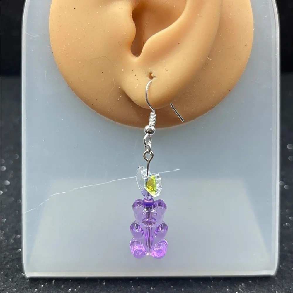 Purple Gummy Bear Drop Earrings with bow